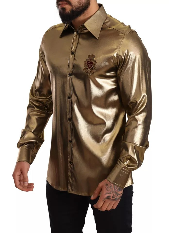 Seidenoberhemd mit DG-Stickerei und Krone in Metallic-Gold