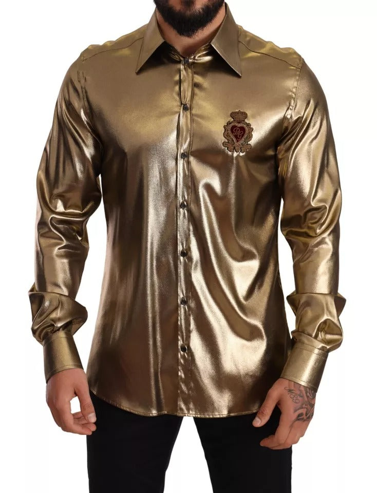 Seidenoberhemd mit DG-Stickerei und Krone in Metallic-Gold