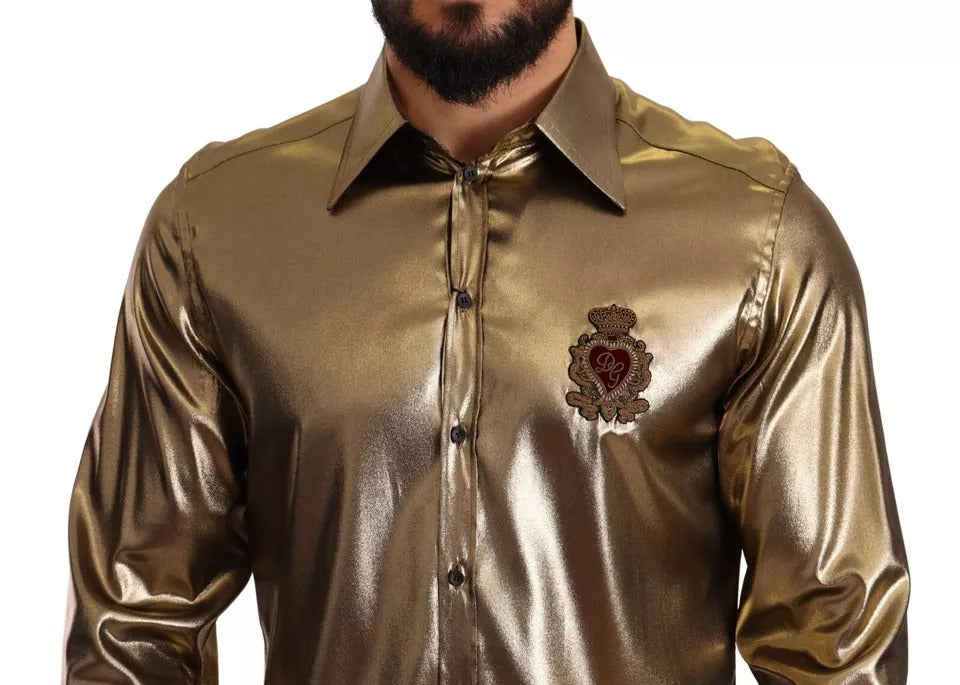 Seidenoberhemd mit DG-Stickerei und Krone in Metallic-Gold