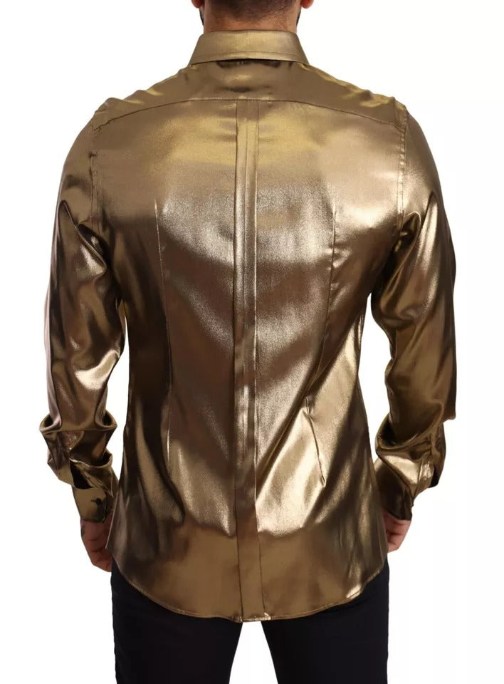 Seidenoberhemd mit DG-Stickerei und Krone in Metallic-Gold