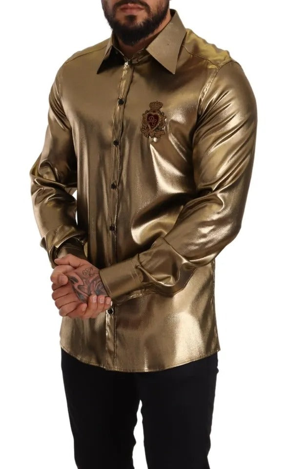 Seidenoberhemd mit DG-Stickerei und Krone in Metallic-Gold