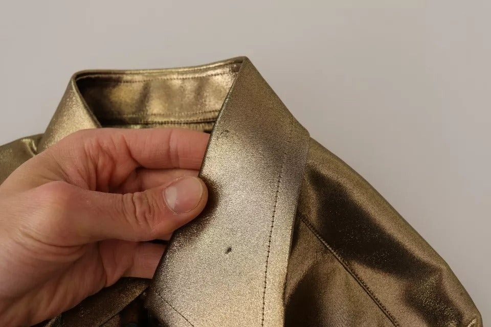 Seidenoberhemd mit DG-Stickerei und Krone in Metallic-Gold