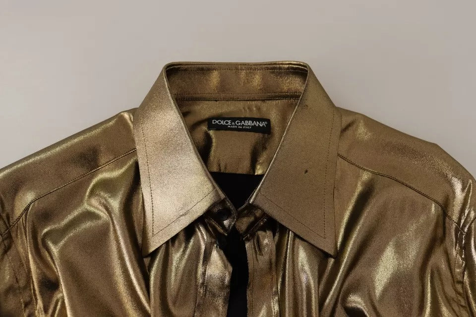 Seidenoberhemd mit DG-Stickerei und Krone in Metallic-Gold