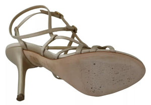 Dolce & Gabbana Gold Silk Ankle Strap Heels Sandals Shoes