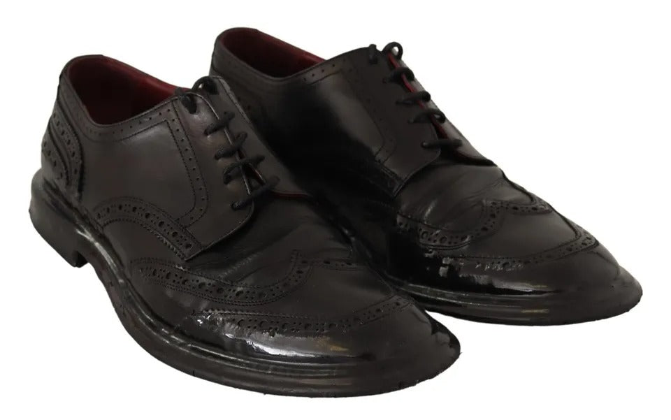 Schwarze Brogue-Oxford-Abendschuhe aus Leder