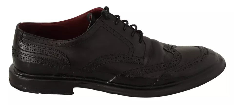 Schwarze Brogue-Oxford-Abendschuhe aus Leder