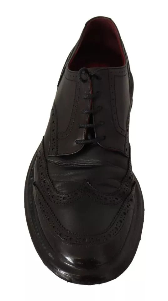 Schwarze Brogue-Oxford-Abendschuhe aus Leder