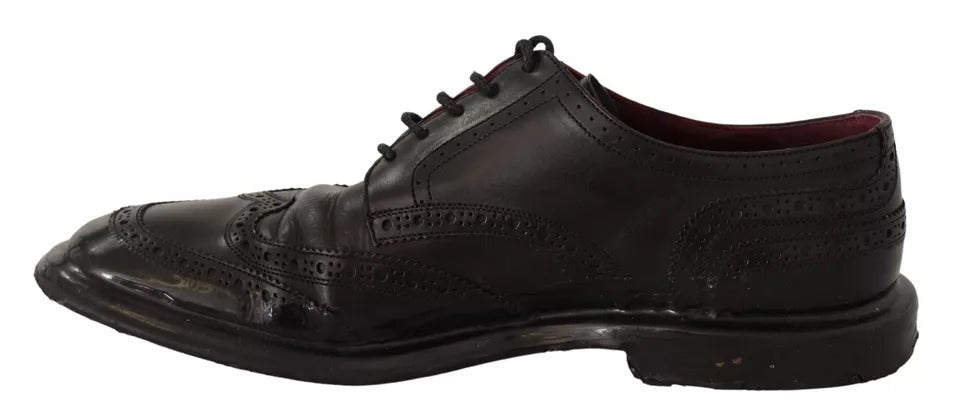 Schwarze Brogue-Oxford-Abendschuhe aus Leder