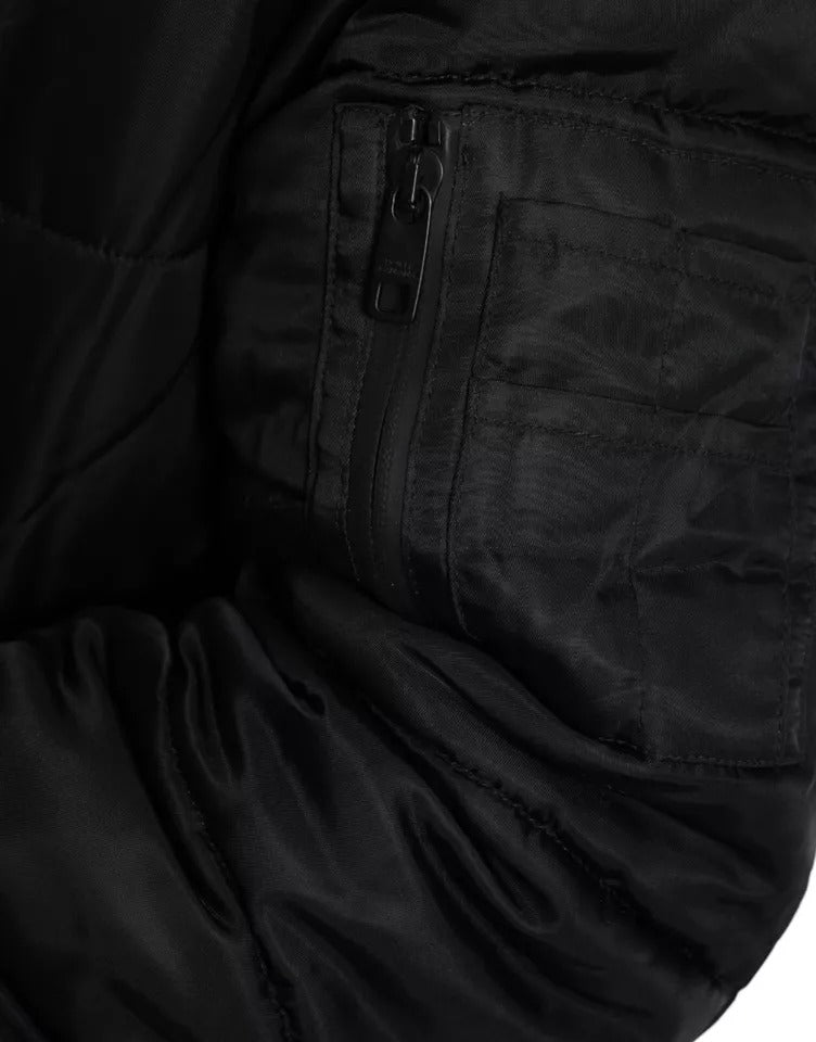 Schwarzer Nylon-Parka mit Kapuze, Winterjacke