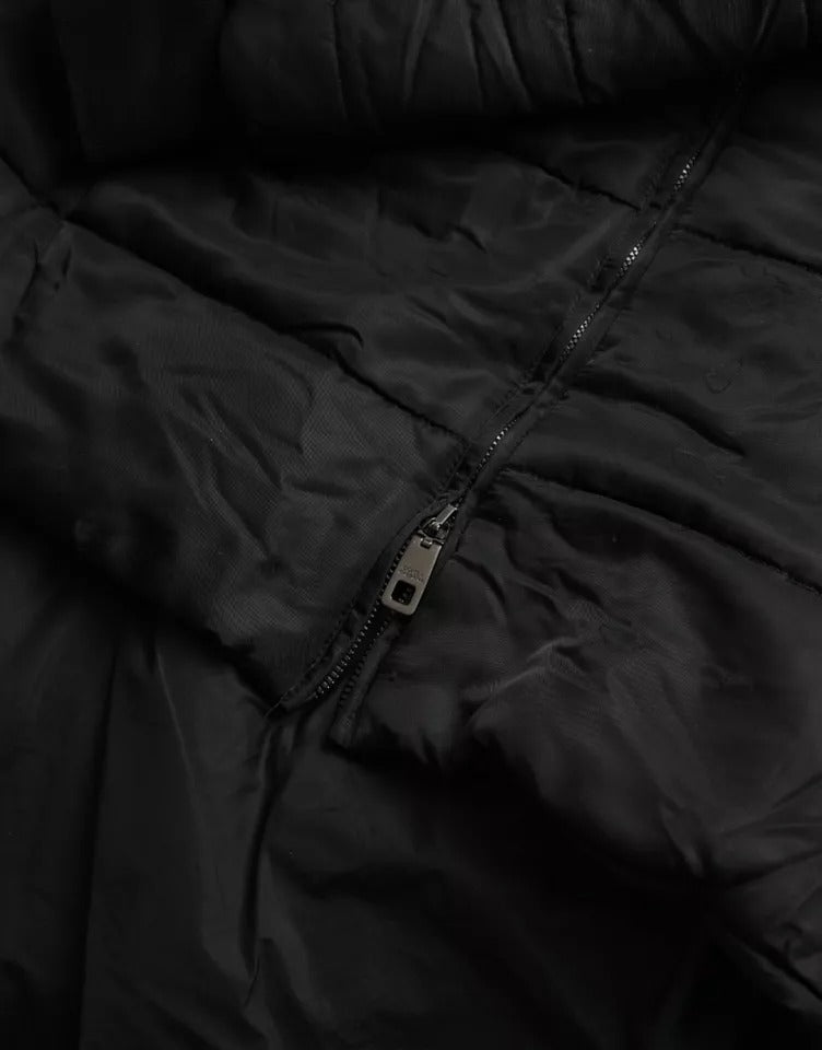 Schwarzer Nylon-Parka mit Kapuze, Winterjacke