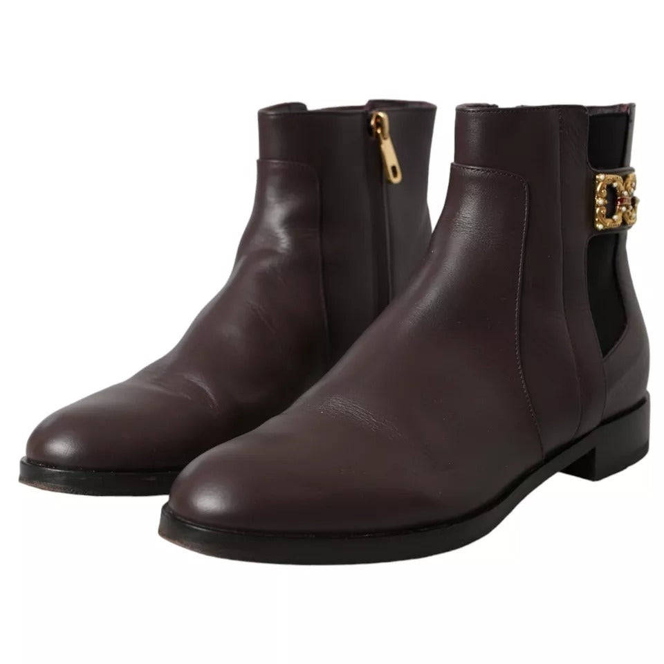 Braune Leder AMORE Flats Ankle Boots Schuhe