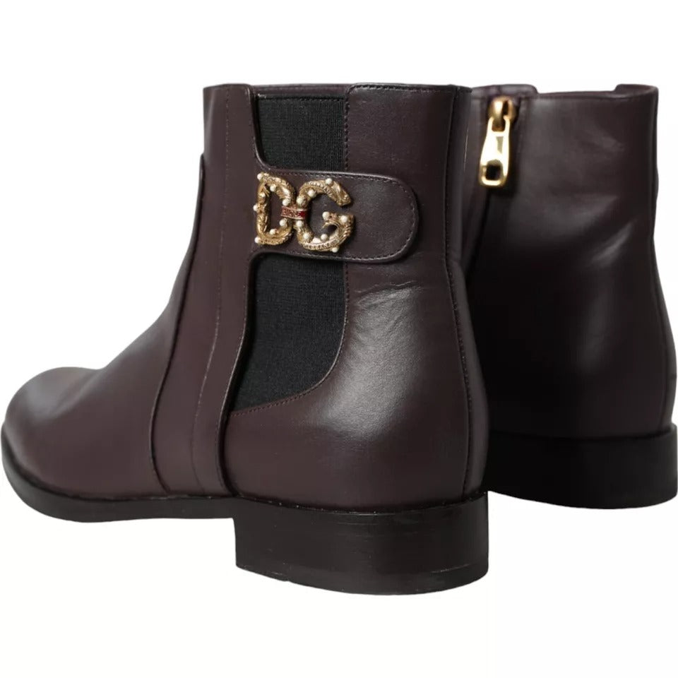 Braune Leder AMORE Flats Ankle Boots Schuhe