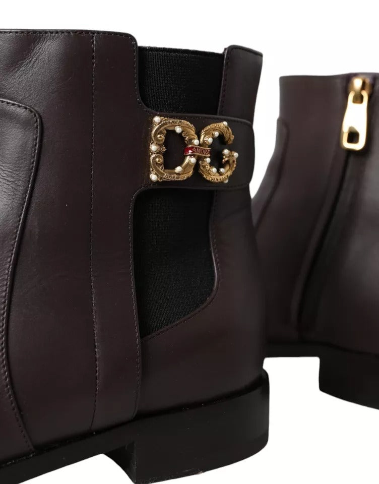 Braune Leder AMORE Flats Ankle Boots Schuhe