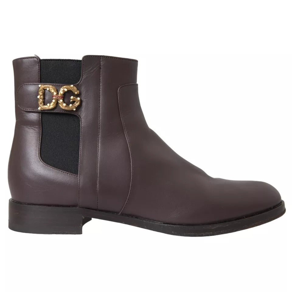 Braune Leder AMORE Flats Ankle Boots Schuhe