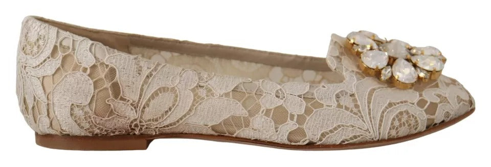 Beige Spitze Kristall Ballerinas Loafers Schuhe