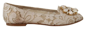 Beige Spitze Kristall Ballerinas Loafers Schuhe