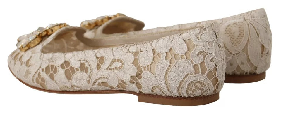 Beige Spitze Kristall Ballerinas Loafers Schuhe