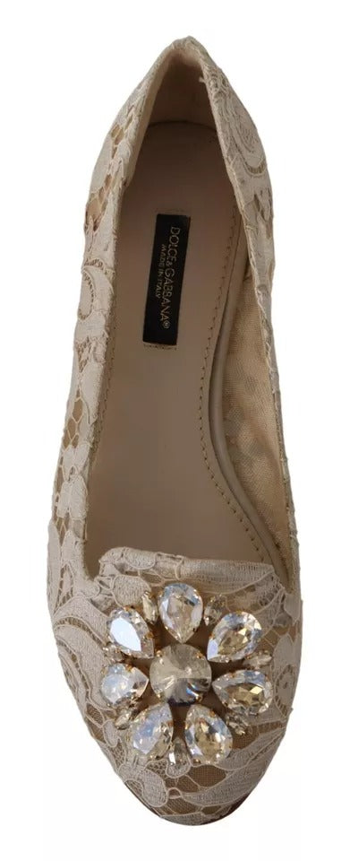 Beige Spitze Kristall Ballerinas Loafers Schuhe