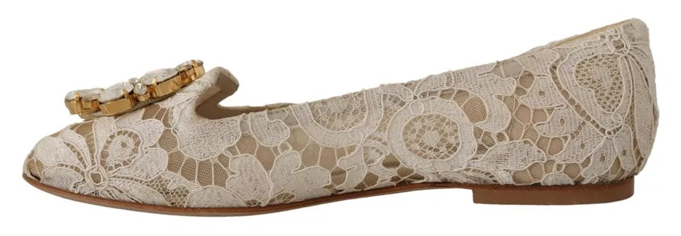 Beige Spitze Kristall Ballerinas Loafers Schuhe