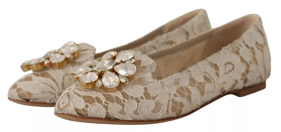 Beige Spitze Kristall Ballerinas Loafers Schuhe