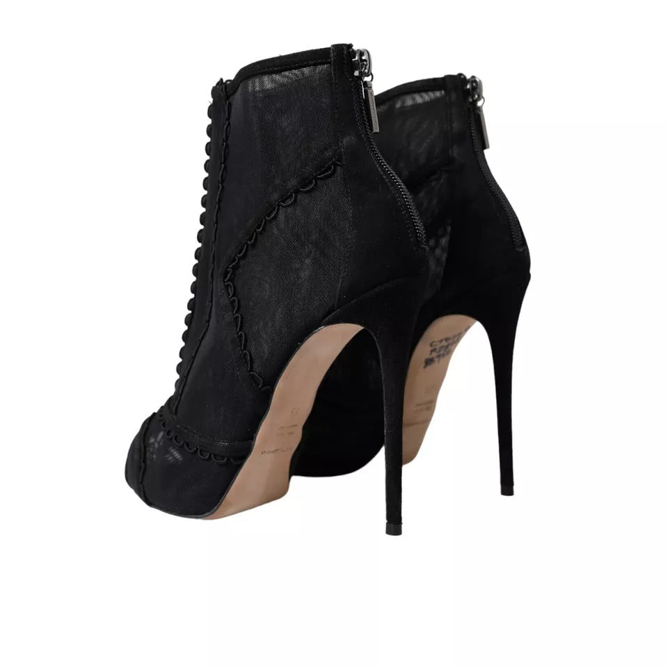 Schwarze Tüll Stiletto Heels Kurze Stiefel Schuhe