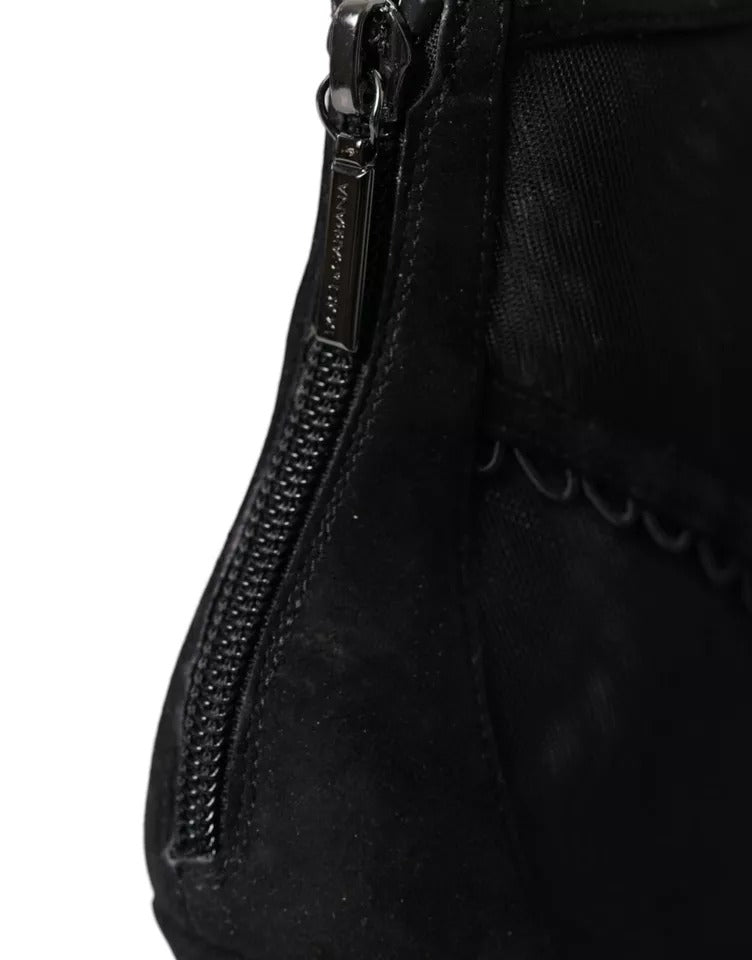 Schwarze Tüll Stiletto Heels Kurze Stiefel Schuhe