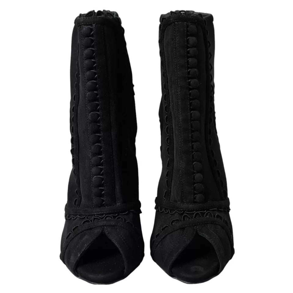 Schwarze Tüll Stiletto Heels Kurze Stiefel Schuhe