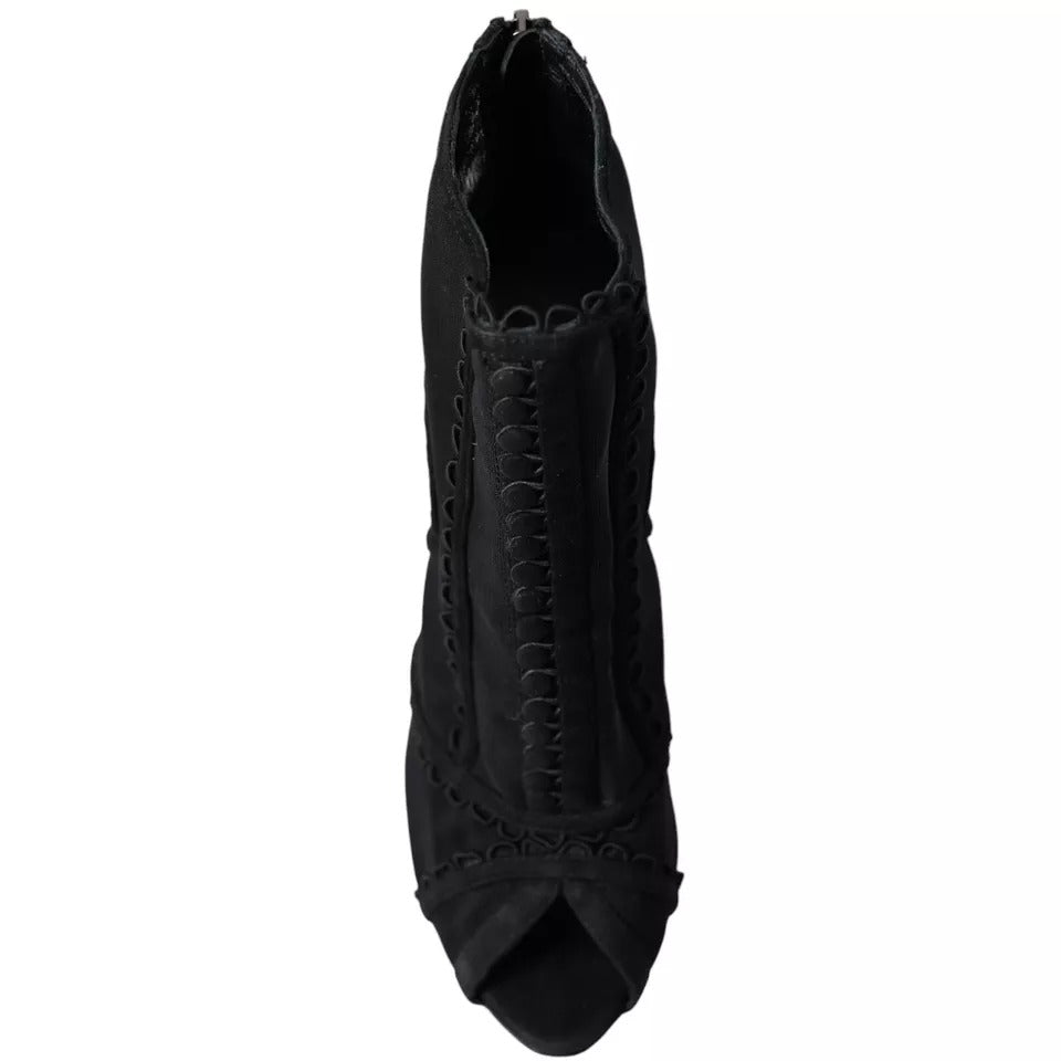 Schwarze Tüll Stiletto Heels Kurze Stiefel Schuhe