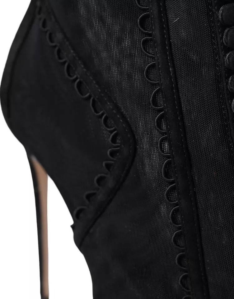Schwarze Tüll Stiletto Heels Kurze Stiefel Schuhe
