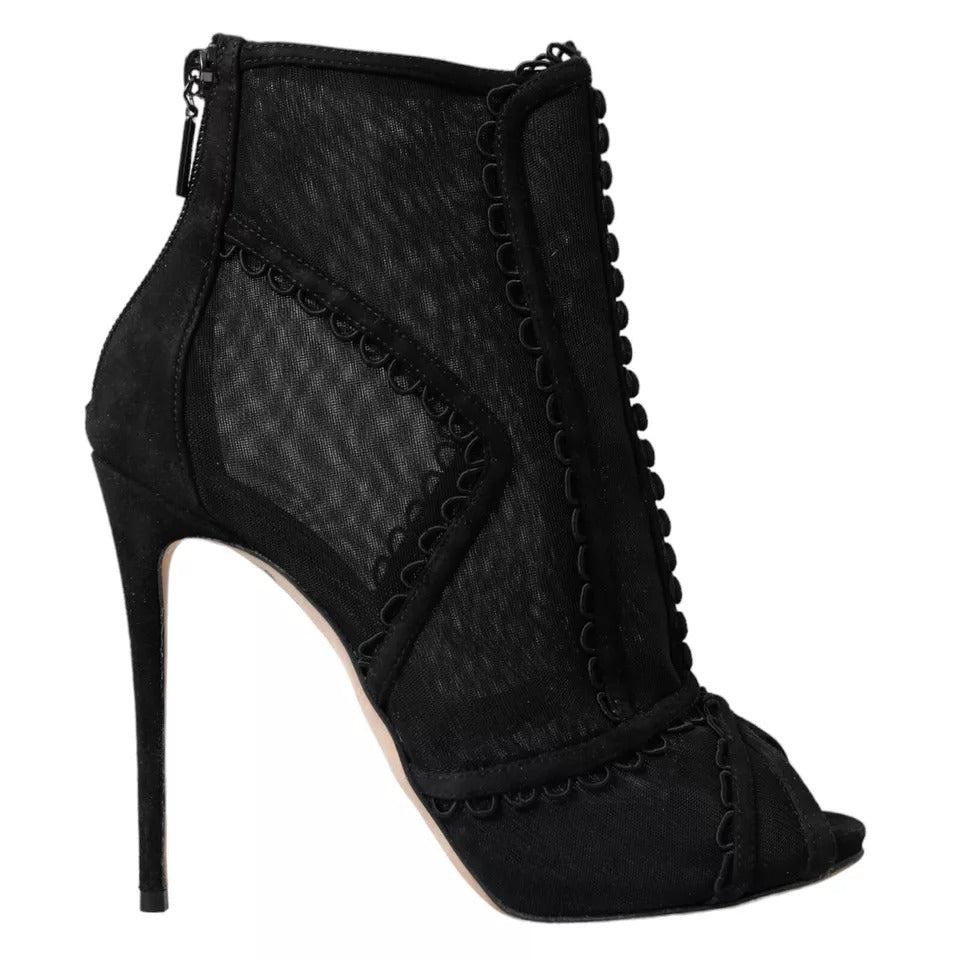 Schwarze Tüll Stiletto Heels Kurze Stiefel Schuhe