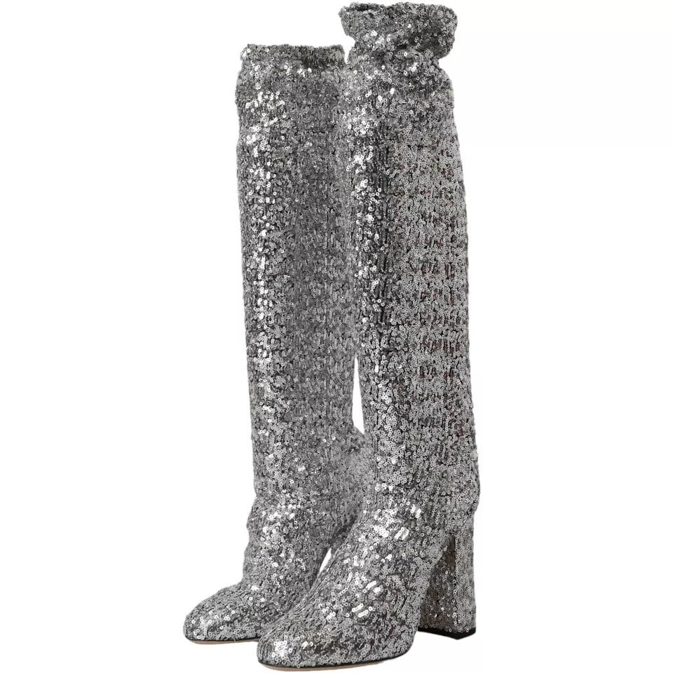 Silberne Pailletten-Stiefel mit Stretch-Schuhen