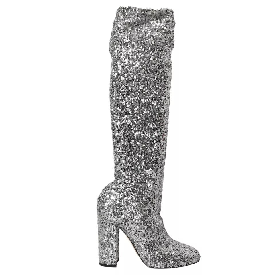 Silberne Pailletten-Stiefel mit Stretch-Schuhen