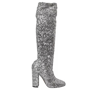 Silberne Pailletten-Stiefel mit Stretch-Schuhen