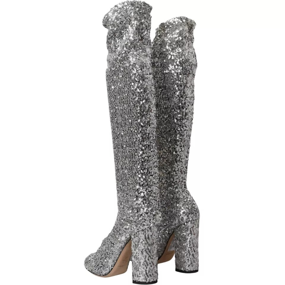 Silberne Pailletten-Stiefel mit Stretch-Schuhen