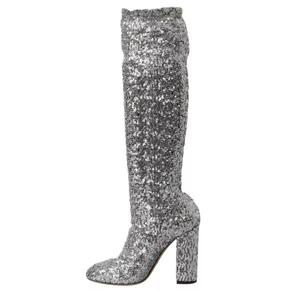Silberne Pailletten-Stiefel mit Stretch-Schuhen