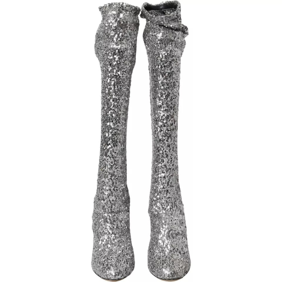 Silberne Pailletten-Stiefel mit Stretch-Schuhen