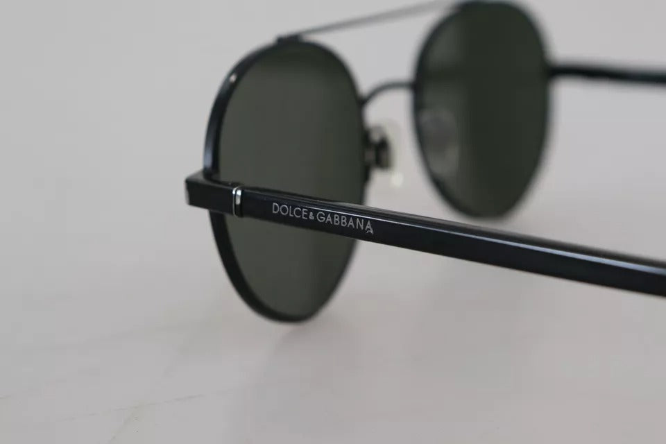 Sonnenbrille DG2245 mit mattschwarzem Stahlrahmen und grünen Gläsern