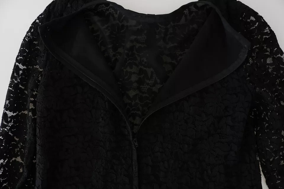 Schwarze Langarmbluse aus Spitze, Nylon-Top