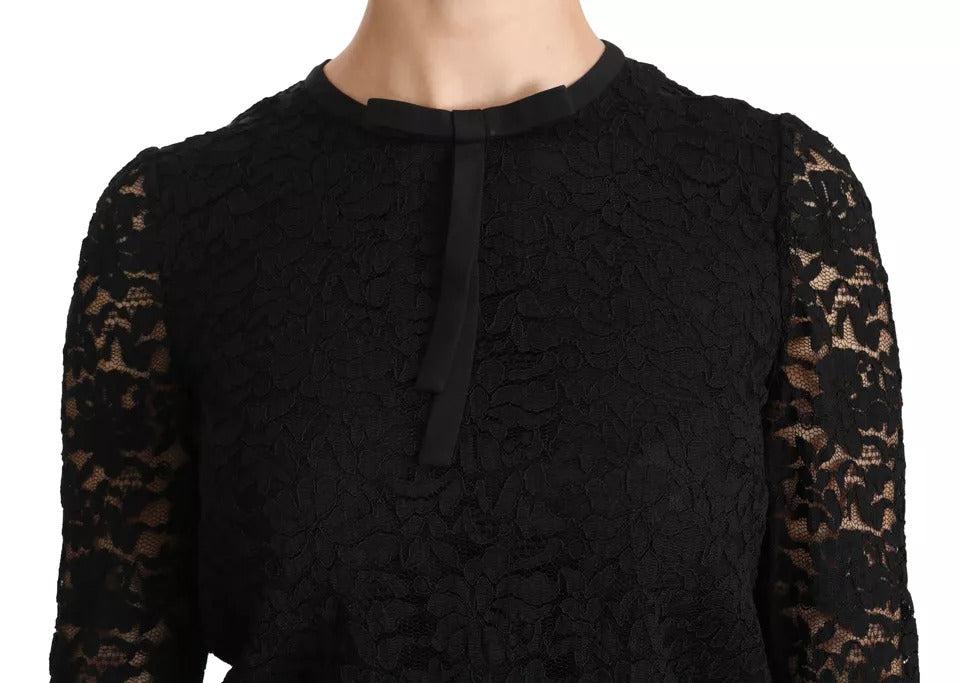 Schwarze Langarmbluse aus Spitze, Nylon-Top