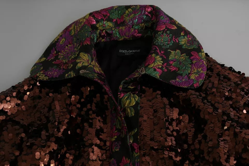 Mehrfarbige, lange Jaquard-Jacke mit Pailletten