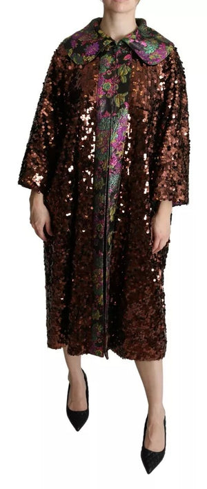 Mehrfarbige, lange Jaquard-Jacke mit Pailletten
