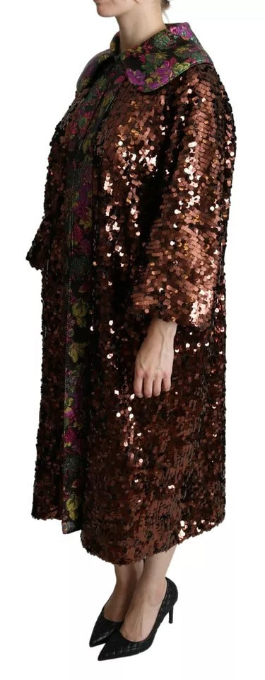 Mehrfarbige, lange Jaquard-Jacke mit Pailletten