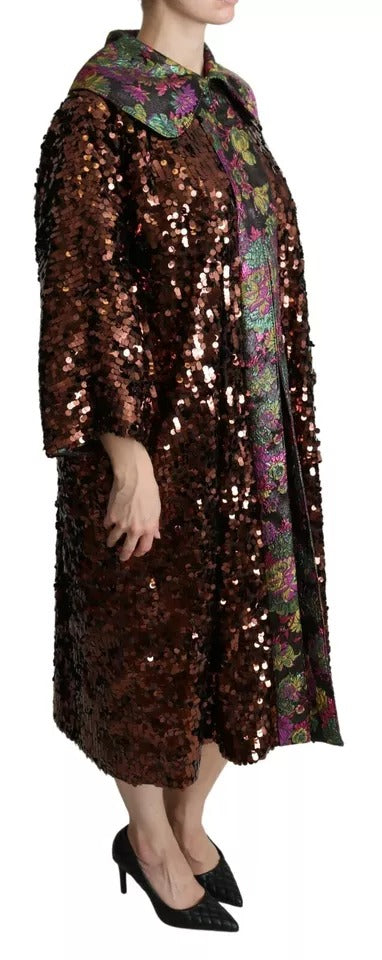 Mehrfarbige, lange Jaquard-Jacke mit Pailletten