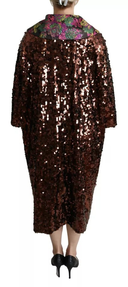 Mehrfarbige, lange Jaquard-Jacke mit Pailletten