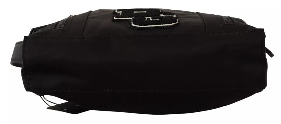 Schwarze Messenger-Umhängetasche aus Nylon und Leder mit DG-Logoaufnäher