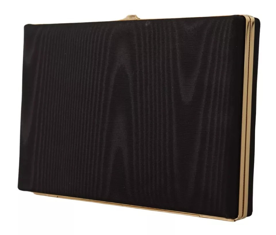 Schwarze Clutch aus Seide mit Goldrahmen, für Abendveranstaltungen, Partys