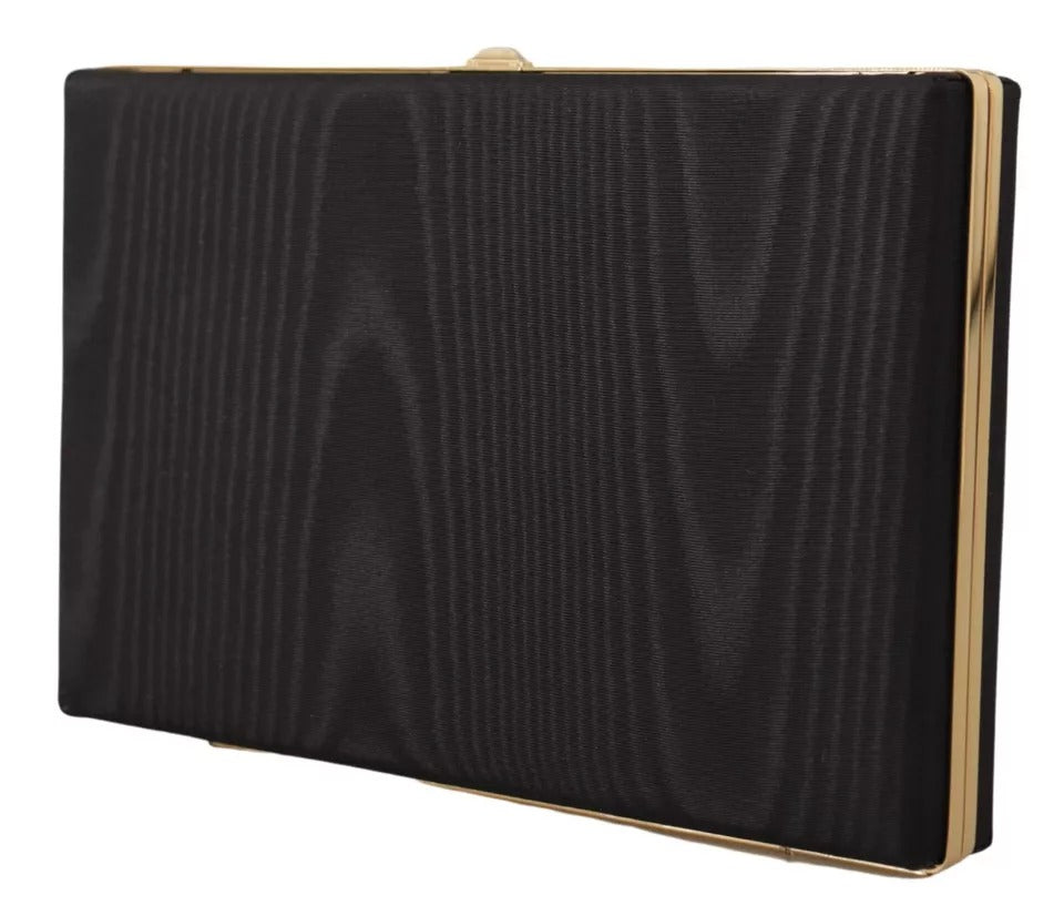 Schwarze Clutch aus Seide mit Goldrahmen, für Abendveranstaltungen, Partys