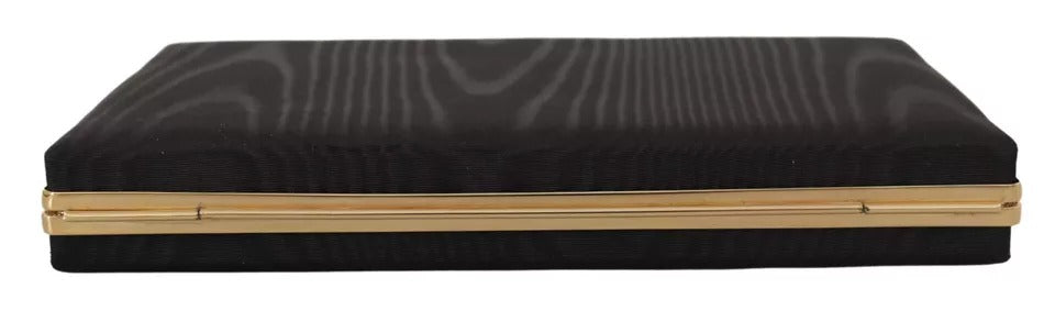 Schwarze Clutch aus Seide mit Goldrahmen, für Abendveranstaltungen, Partys