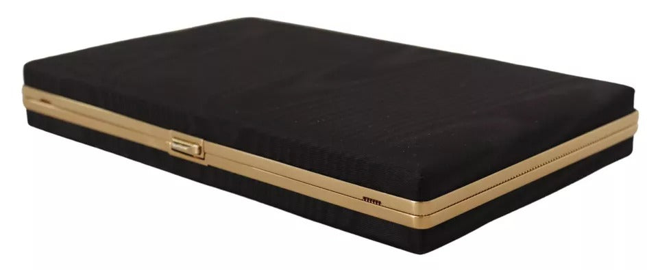 Schwarze Clutch aus Seide mit Goldrahmen, für Abendveranstaltungen, Partys