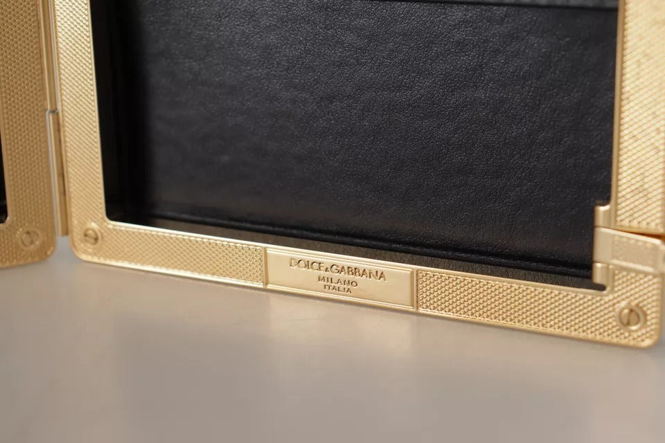 Schwarze Clutch aus Seide mit Goldrahmen, für Abendveranstaltungen, Partys